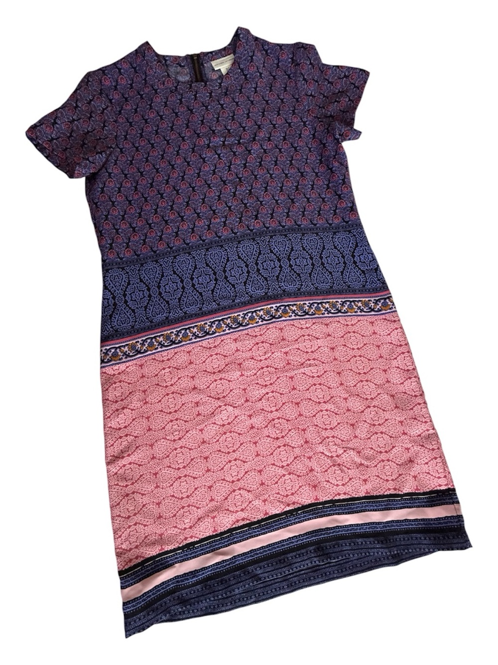 Adrienne Vittadini Shift Dress Geometric Print Blue Pink Womens Size 2